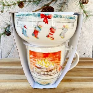 Christmas holiday santa stocking breakfast bowl & mug set